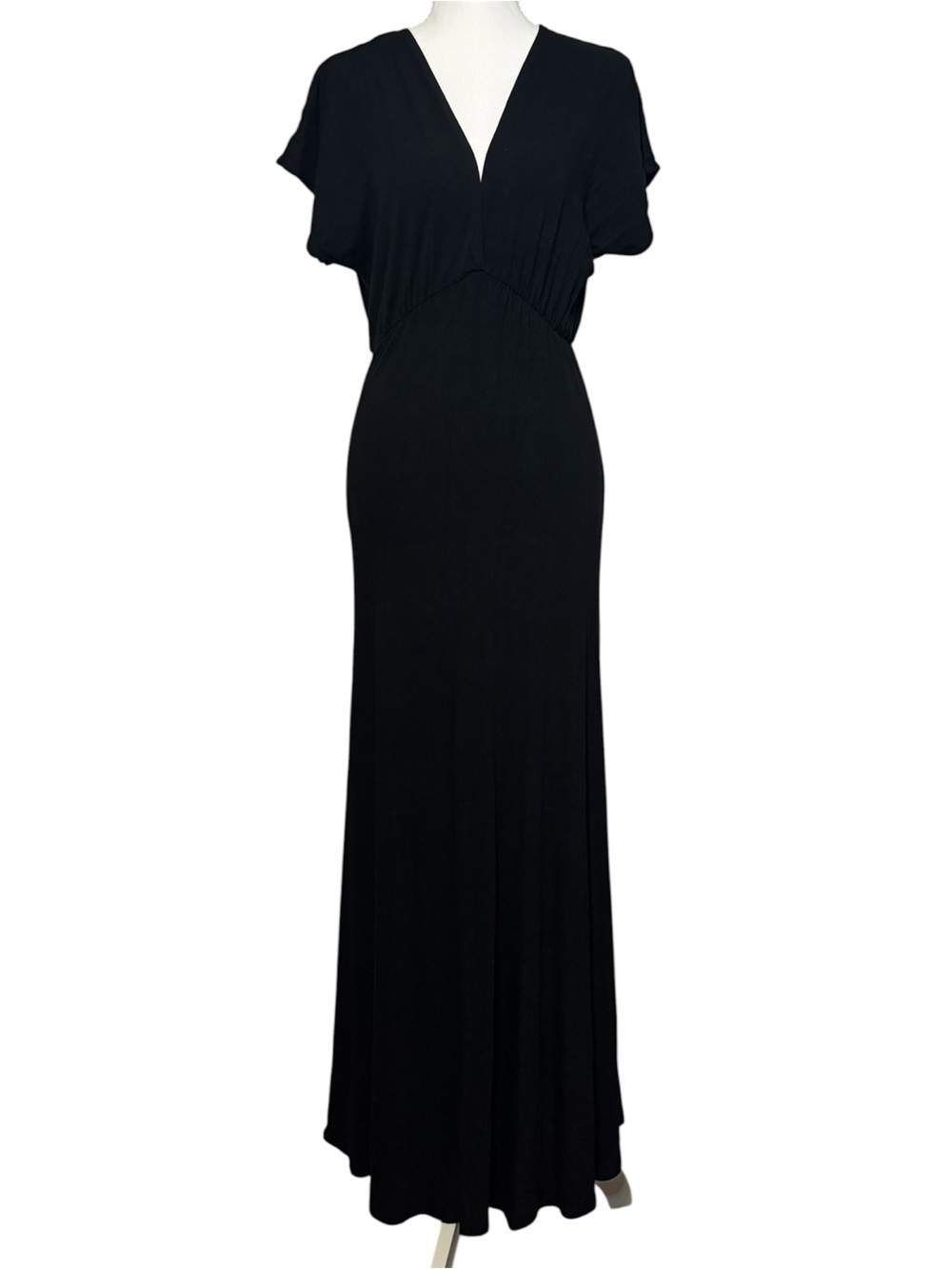 Frenzii Deep V-Neck Maxi Dress Black Wedding Guest Prom Whimsigoth
